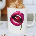 Rainbow Lips With a Cherry In The Mouth 80s Nostalgia Premium Tri-Blend Graphic Print Coffee Mug