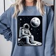 Aesthetic Spaceman Astronaut On The Moon Space Introvert Comfort Colors Sweatshirt Blue Jean