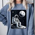 Aesthetic Spaceman Astronaut On The Moon Space Introvert Comfort Colors Sweatshirt Blue Jean