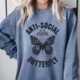 Anti-Social Butterfly Awkward Introvert Homebody Humor Comfort Colors Sweatshirt Blue Jean