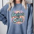Anxious But Cute Introvert Floral Social Anxiety Comfort Colors Sweatshirt Blue Jean