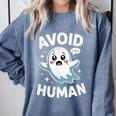 Avoid Humans Cute Kawaii Pastel Ghost Introvert Saying Comfort Colors Sweatshirt Blue Jean Avoid Humans Cute Kawaii Pastel Ghost Introvert Saying Comfort Colors Sweatshirt Blue Jean