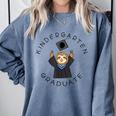 Boys Girls Kindergarten Graduate Sloth Graduation Cap Comfort Colors Sweatshirt Blue Jean