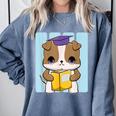 Bulldog Anime Pup Graduation Comfort Colors Sweatshirt Blue Jean