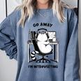 Cat With Coffee On Computer Go Away I'm Introverting Comfort Colors Sweatshirt Blue Jean
