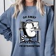 Cat With Coffee On Computer Go Away I'm Introverting Comfort Colors Sweatshirt Blue Jean