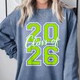Class Of 2026 Graduation Varsity Lime Green Letters Comfort Colors Sweatshirt Blue Jean