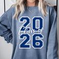 Class Of 2026 Graduation Varsity Navy Blue Letters Premium Tri-Blend Comfort Colors Sweatshirt Blue Jean