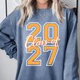 Class Of 2027 Graduation Varsity Orange On The Back Premium Tri-Blend Comfort Colors Sweatshirt Blue Jean