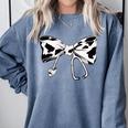 Cow Print Bow And Stethoscope Nurse RN Graduation Coquette Comfort Colors Sweatshirt Blue Jean