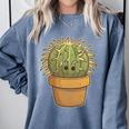 Cute Golden Barrel Cactus Introvert Distressed Comfort Colors Sweatshirt Blue Jean