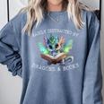Easily Distracted By Dragon And Books Introvert Shirt Comfort Colors Sweatshirt Blue Jean