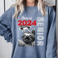 Fun Trendy UFO Sloth Graduation Class Of 2024 Senior Comfort Colors Sweatshirt Blue Jean