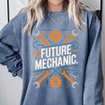 Future Mechanic Graduation School Kids Toddler Women Men Gag Comfort Colors Sweatshirt Blue Jean