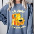 Go Away I'm Introverting Cat Coffee Headphones Comfort Colors Sweatshirt Blue Jean