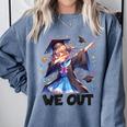 We Out Graduate Dabbing Anime Girl Grad Graduation Comfort Colors Sweatshirt Blue Jean