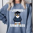 Graduation Penguin Licensed Smartass Graduate Comfort Colors Sweatshirt Blue Jean