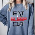 Haircutter Barber Eat Sleep Cut Barbering Graduation Comfort Colors Sweatshirt Blue Jean
