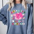 Happy Last Day Of School Coquette Bow Graduation Girls Kids Comfort Colors Sweatshirt Blue Jean