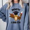 Hoot I Did It Grad Owl Holding Graduation Diploma Congrats Comfort Colors Sweatshirt Blue Jean