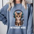 Introvert Mode Cat With Headphones Kitten Lover Comfort Colors Sweatshirt Blue Jean