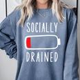 Introvert Socially Drained Battery Comfort Colors Sweatshirt Blue Jean