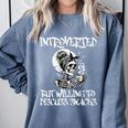Introverted But Willing To Discuss Snacks Coffee Premium Comfort Colors Sweatshirt Blue Jean