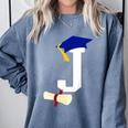 Kids Initial J Letter For Boys Preschool Graduation Kindergarten Comfort Colors Sweatshirt Blue Jean