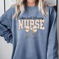 Labor And Delivery Nurse Stethoscope Coquette Bow Graduation Comfort Colors Sweatshirt Blue Jean