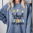 Last Day Autographs 1st Grade Graduation Boys Girls Groovy Comfort Colors Sweatshirt Blue Jean