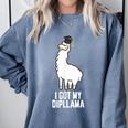 LLama Graduation I Got My Dipllama Cute Llama Comfort Colors Sweatshirt Blue Jean