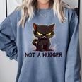 Not A Hugger Tee Angry Cat Sarcastic Cute Introvert Comfort Colors Sweatshirt Blue Jean