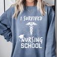 Nursing School Graduation Shirt I Survived RN Gift Comfort Colors Sweatshirt Blue Jean