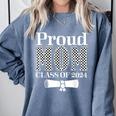 Proud Mom Of a 2024 Graduate Mama Checkered Graduation Comfort Colors Sweatshirt Blue Jean