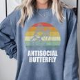 Retro Antisocial Butterfly Shirt For Introverts Comfort Colors Sweatshirt Blue Jean