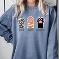 Rock Paper Scissors Hand Game Cute Paw Cat Introvert Comfort Colors Sweatshirt Blue Jean