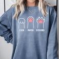 Rock Paper Scissors Hand Game Cute Paw Cat Introvert Comfort Colors Sweatshirt Blue Jean