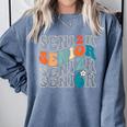 Senior 2026 Class Of 2026 Retro Groovy Graduation Grad Women Comfort Colors Sweatshirt Blue Jean