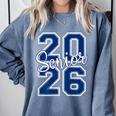 Senior 2026 Graduation Varsity Navy Blue On The Back Comfort Colors Sweatshirt Blue Jean