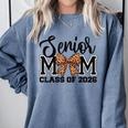 Senior Mom Class Of 2026 Graduation Leopard Coquette Bow Comfort Colors Sweatshirt Blue Jean