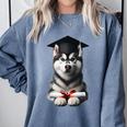 Siberian Husky Dog Graduation Cap Training School Graduate Men Women Kids Comfort Colors Sweatshirt Blue Jean
