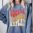 Social Distancing Expert Introvert Comfort Colors Sweatshirt Blue Jean