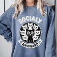 Socially Awkward Cute Introvert Cat Meme Anti-Social Club Comfort Colors Sweatshirt Blue Jean