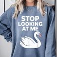 Stop Looking At Me Swan Introvert Humor Comfort Colors Sweatshirt Blue Jean
