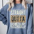 Straight Outta Cosmetology School Leopard Graduation Comfort Colors Sweatshirt Blue Jean