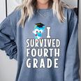 I Survived Fourth Grade Graduation Kids Owl Grad Comfort Colors Sweatshirt Blue Jean
