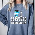 I Survived Kindergarten Graduation Kids Owl Grad Comfort Colors Sweatshirt Blue Jean