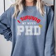 I Survived My Wife's PhD Graduation Slim Fit Shirt Comfort Colors Sweatshirt Blue Jean