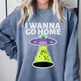 I Wanna Go Home Introvert UFO UAP Flying Saucer Trippy Alien Raglan Baseball Tee Comfort Colors Sweatshirt Blue Jean