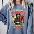 Woman Firefighter Aunt TiTi Auntie Black Graduation Comfort Colors Sweatshirt Blue Jean